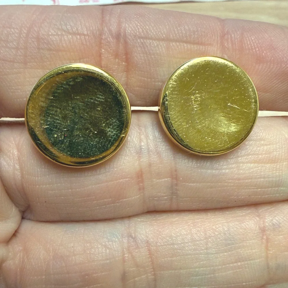 Vintage WB Gold Tone Round Cufflinks and Shirt Studs Set 5pc Formal Tuxedo Mens‎